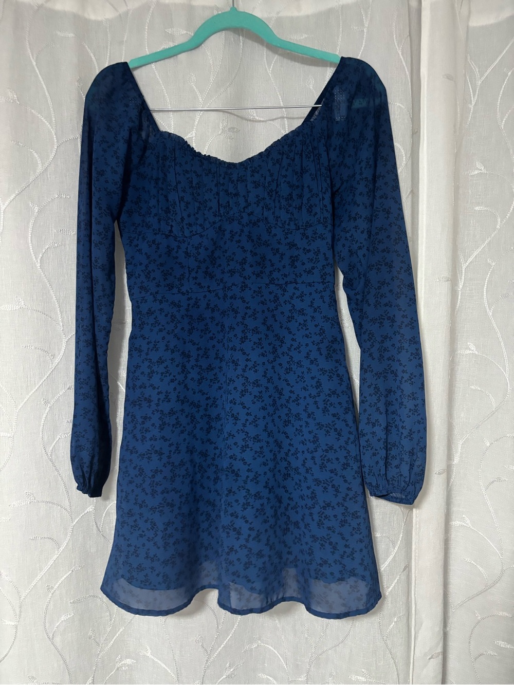 Hollister Navy Blue Floral Long-Sleeve Mini Dress